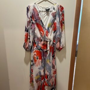 DKNY Printed Faux-wrap Dress In Cream Multi
